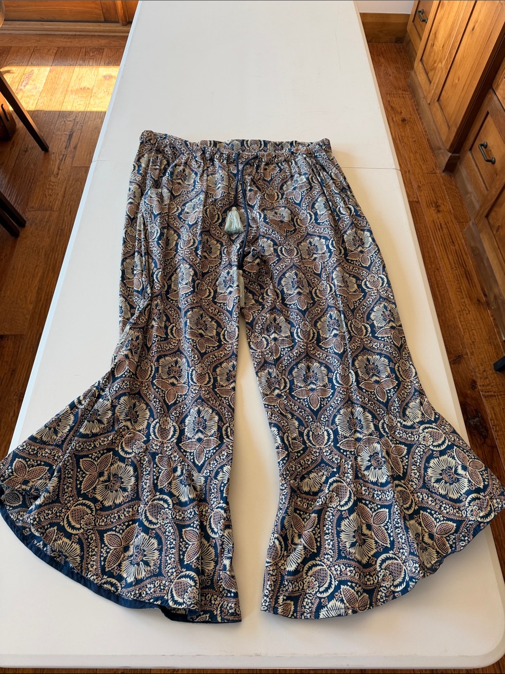 Roller Rabbit Navy Paisley Flare Pants with Tan Accents